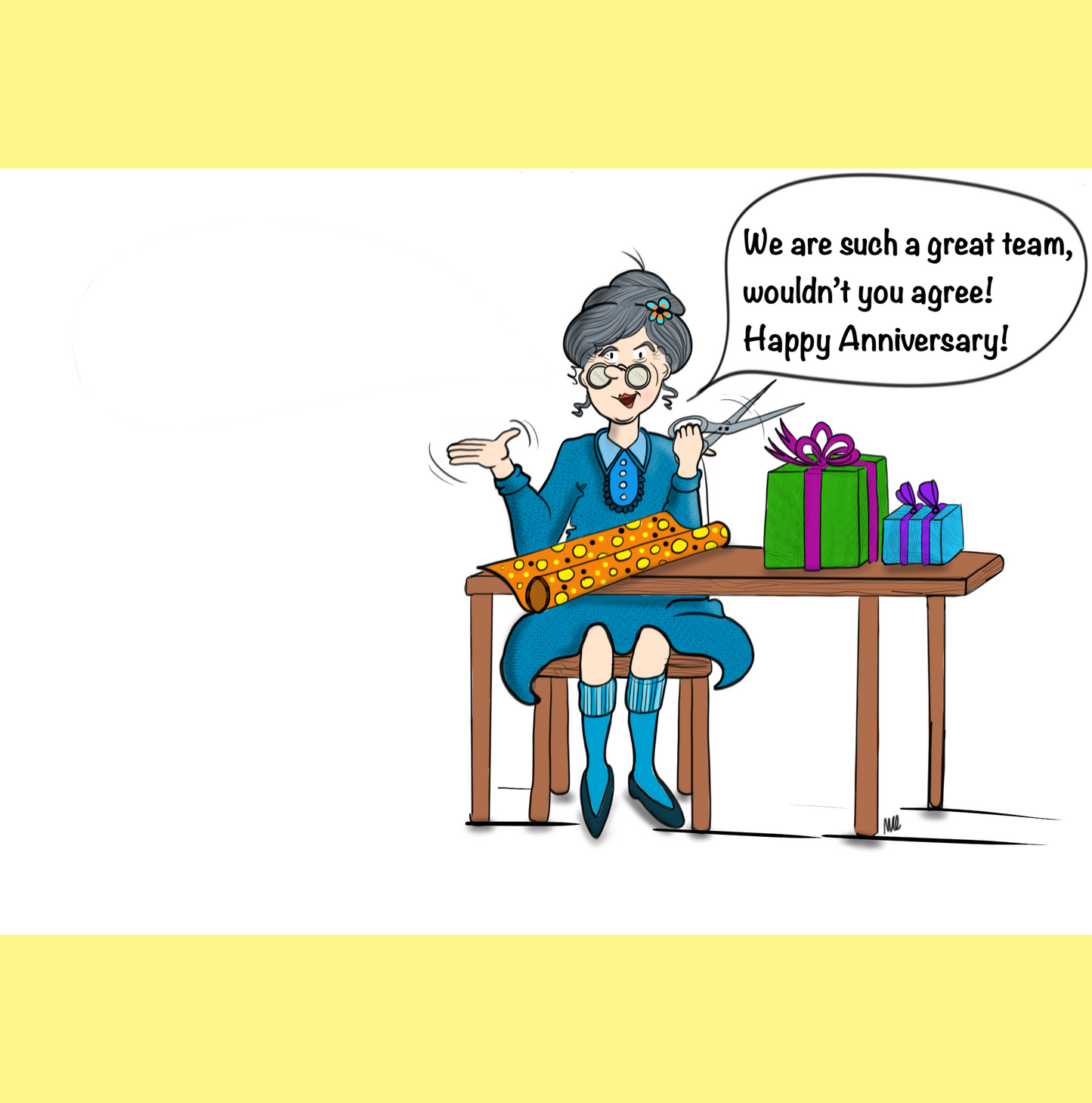 Tape Worm Granny Greeting Card