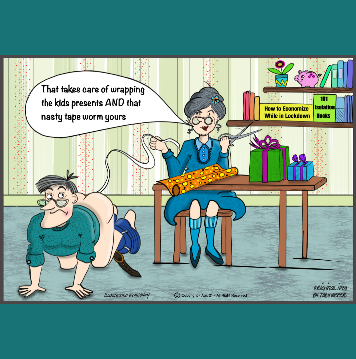 Tape Worm Granny Greeting Card